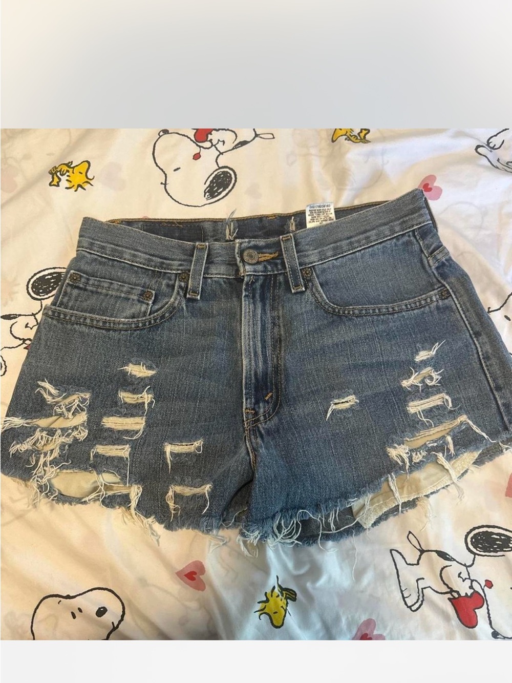 Levis Vintage Distressed High-Rise Denim Shorts - Blue
